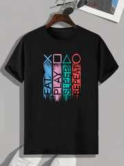 Geometry and Letters Print Men's Graphic Tee for Summer