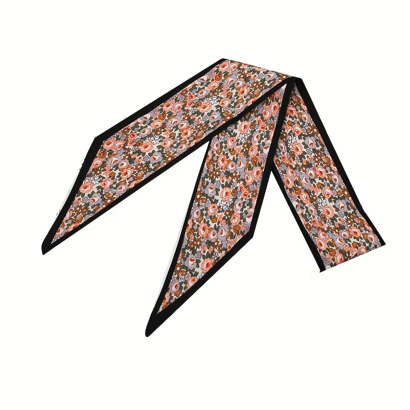 2pcs Floral & Strawberry Skinny Scarf Ribbon Neckerchief Twilly Scarf