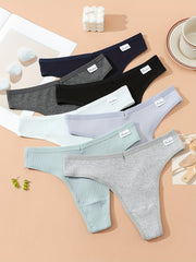 7pcs Seamless Solid Thongs Stretchy Intimates Panties Women's Lingerie