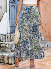 Paisley Print Wide Leg Pants High Waist Vacation Pants