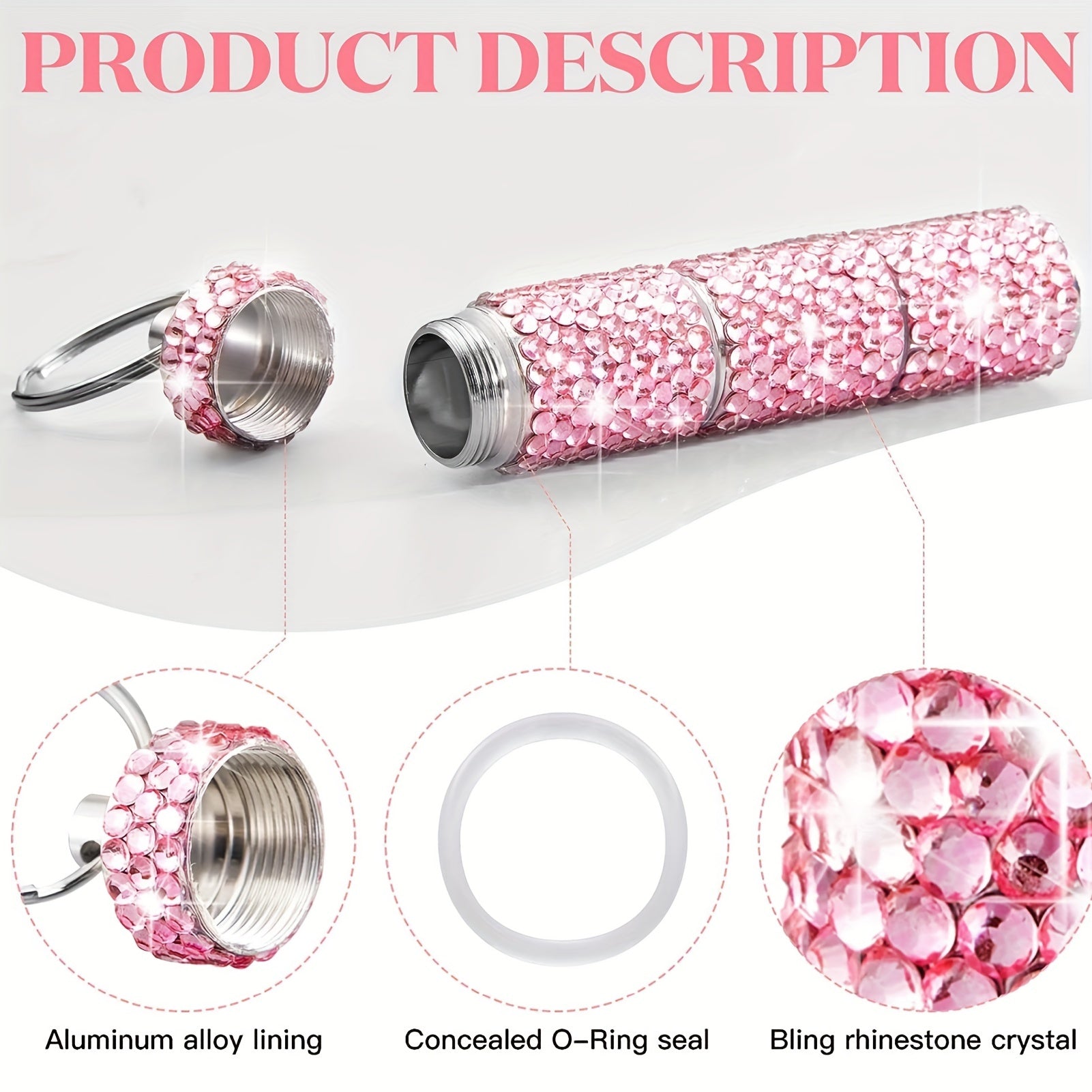 Rhinestone Pill Case Container Keychain for Travel