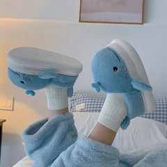 Cartoon Whale Furry House Shoes For Girls