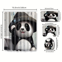 Panda Shower Curtain Set with Rings & Floor Mat - Modern Bathroom Accessory