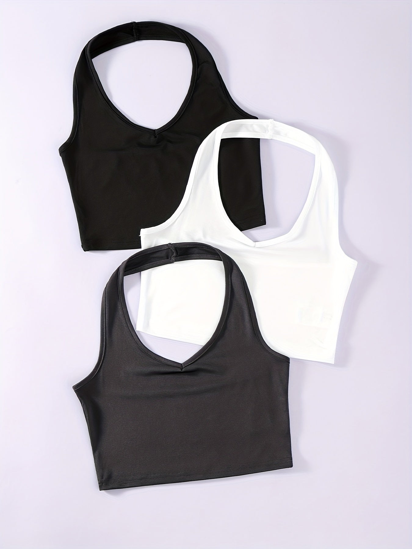 Solid Halter Top 3 Pack Sleeveless Versatile Women's Clothing