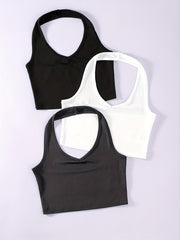 Solid Halter Top 3 Pack Sleeveless Versatile Women's Clothing