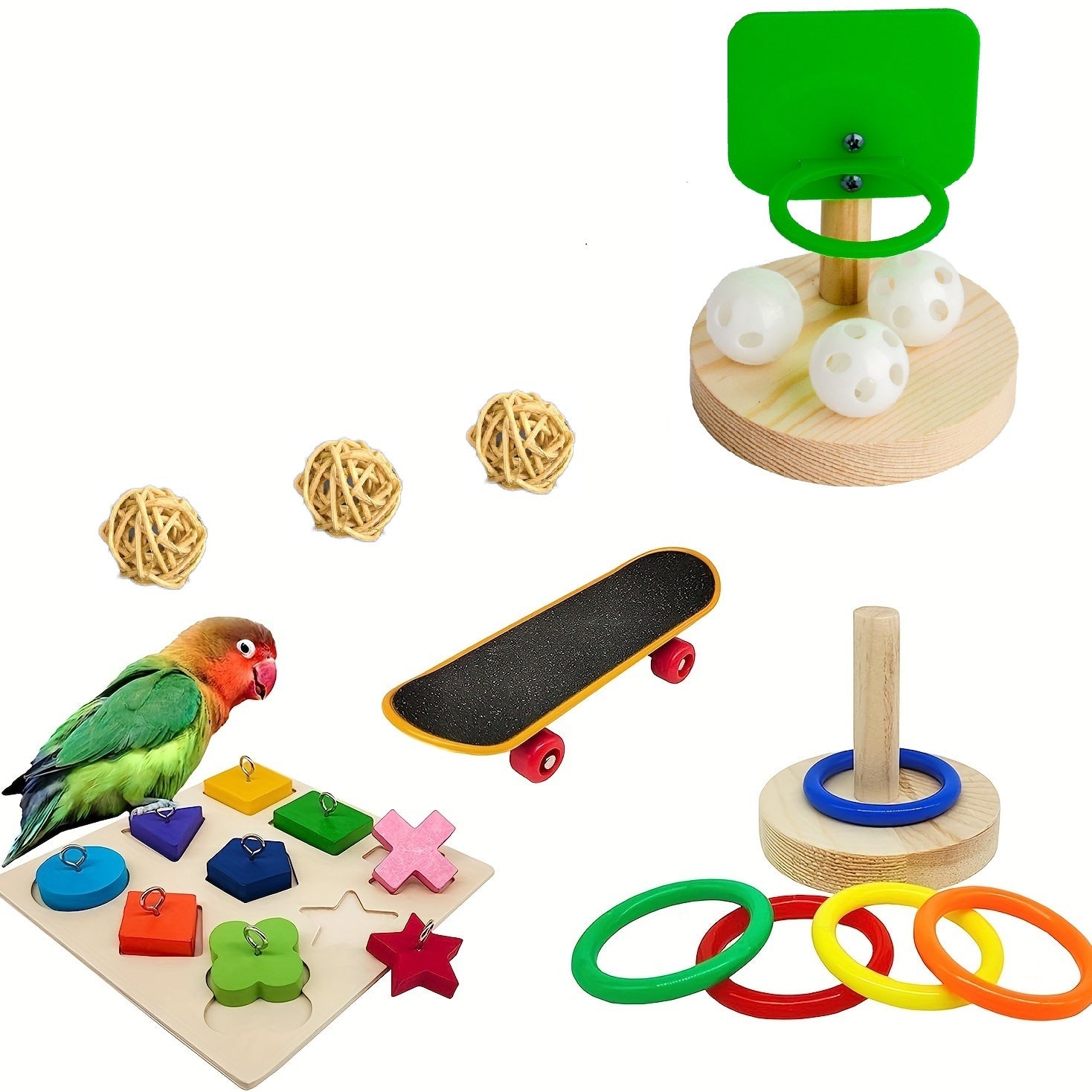 5pcs Interactive Parrot Toys Set - Promotes Exercise and Mental Stimulation