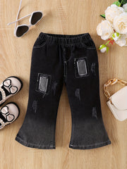 Baby Girls Casual Flared Jeans Ripped Pants