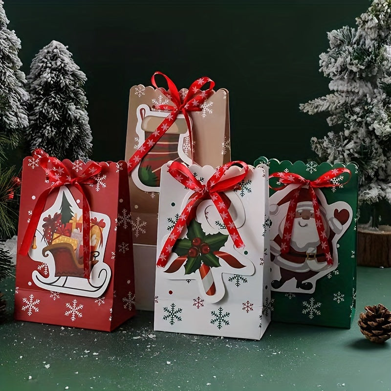 5pcs Christmas Gift Bags Creative Bow Snowflake Hand Candy Gift Bags