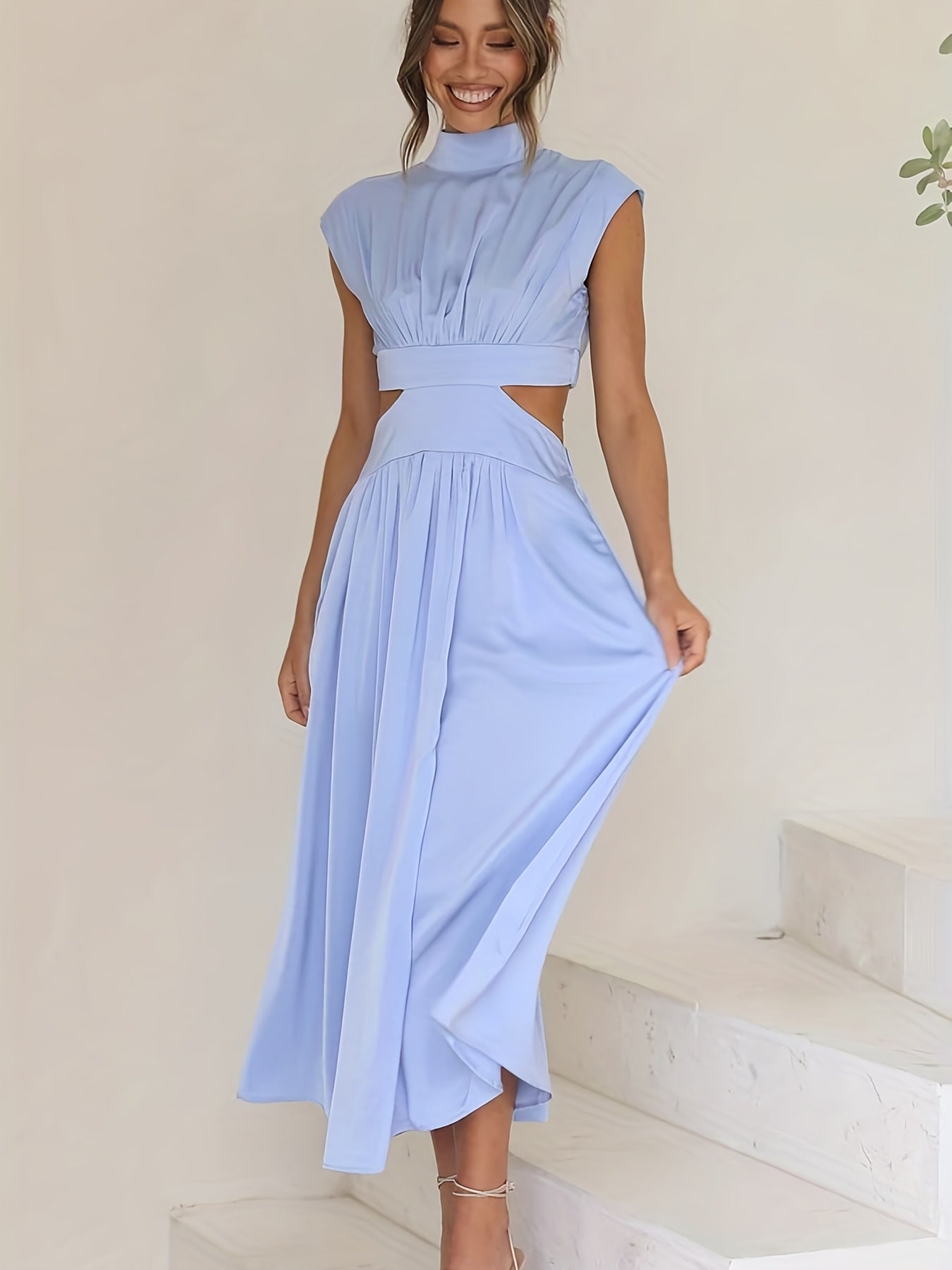 Sexy Ruched Maxi Dress Cap Sleeve