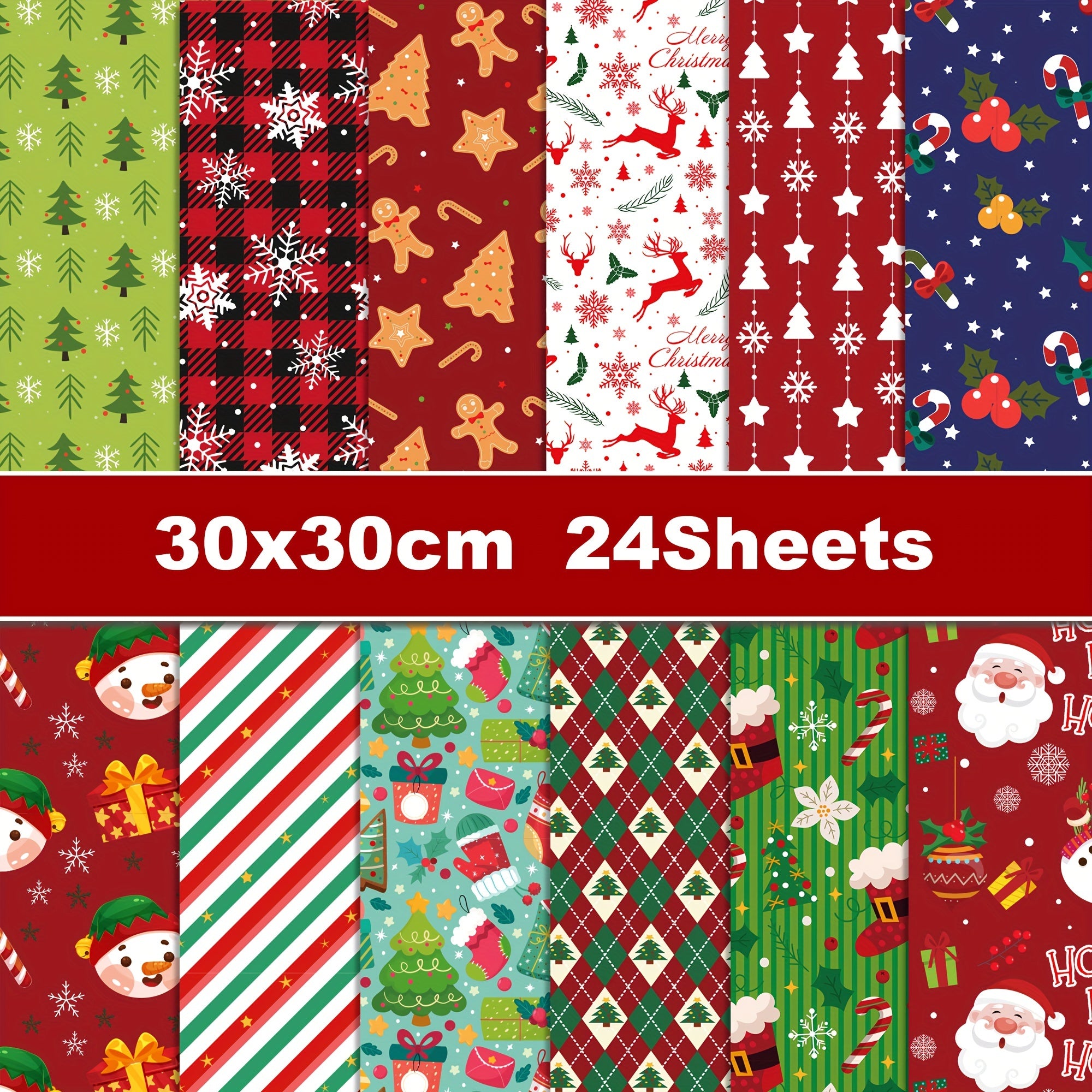 24 Sheets Double Sided Christmas Pattern Paper for DIY Background
