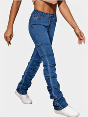 High Waist Slim Fit Stacked Jeans Medium Stretch Denim