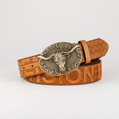 Retro Bull Head Buckle Belt For Men Denim Jeans Casual Daily Accessory