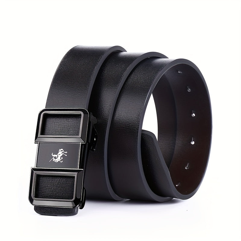Men's Smooth Buckle PU Leather Belt for Business Travel Dressing