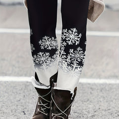 Colorblock Snowflake Print Stretch Leggings