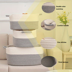 Cotton Rope Woven Storage Basket with Handle for Living Room