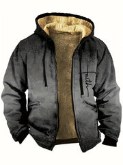 Men's Faith Pattern Gradient Plush Thick Winter Hooded Coat