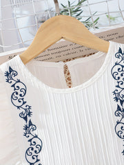 Girl s Shirt Porcelain Floral Embroidered Flutter Sleeve Peplum Blouse Top