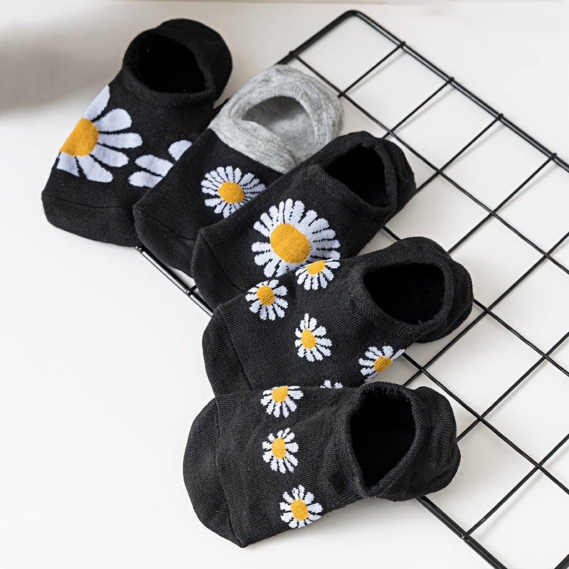 5 Pairs Floral Ankle Socks Breathable Non slip Women Stockings