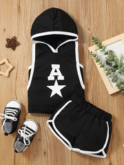 Baby Boys Star Print Hooded Top & Shorts Set, Summer Casual Outfit