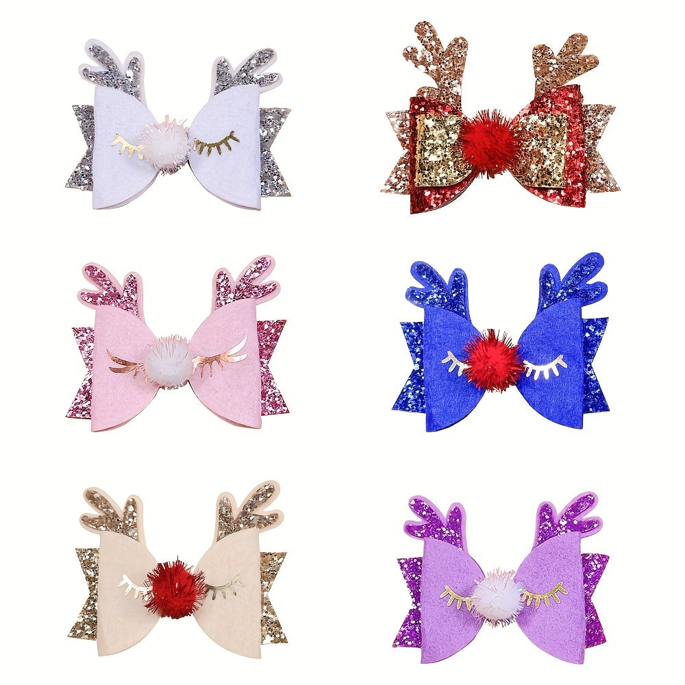 Christmas Party Elk Antlers Hair Clip Sequin Bows Hair Pin Girls Hair Accessorie