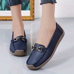 Women's Buckle Decor Flat Loafers Faux Leather Soft Sole Shoes