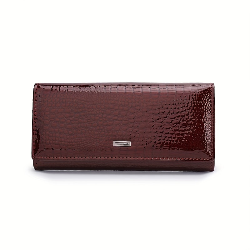 Crocodile Print Long Leather Wallet with Large Capacity