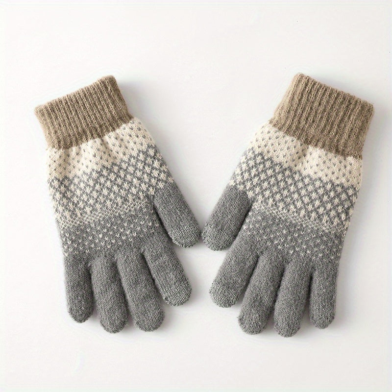 Autumn Winter Velvet Windproof Knitted Gloves Outdoor Cycling Driving