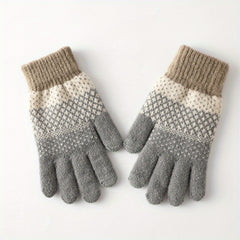 Autumn Winter Velvet Windproof Knitted Gloves Outdoor Cycling Driving