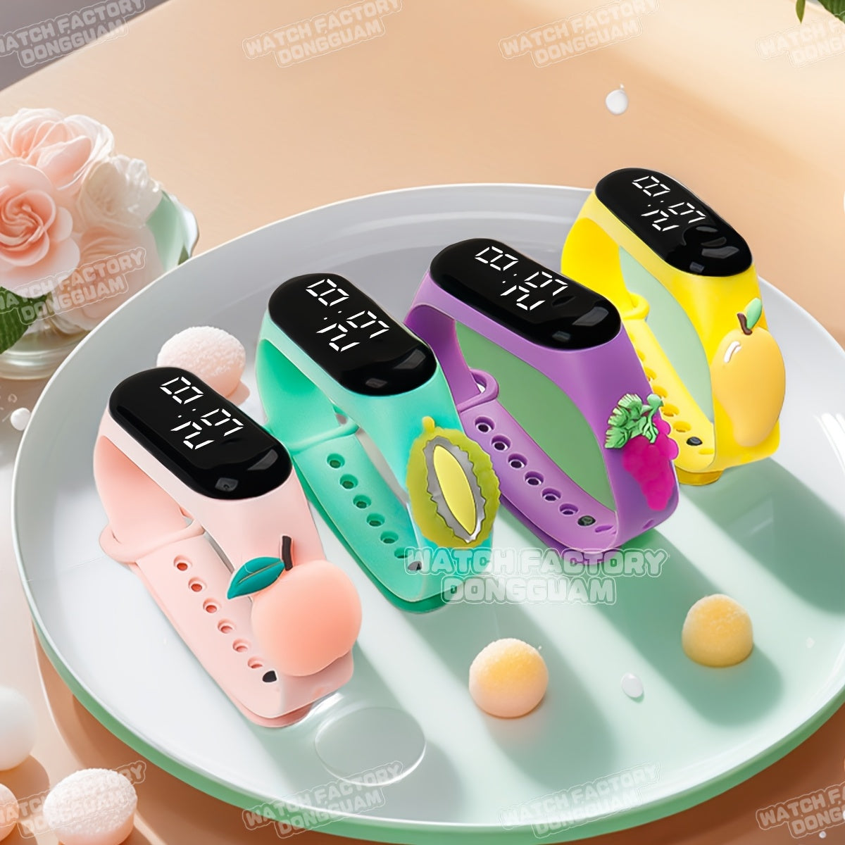 4pcs Kids Electronic Watch Fruit Pattern School Student Sports Gift Mix Pack