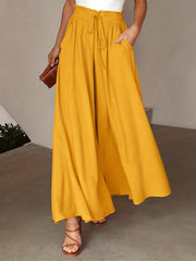 Solid Drawstring Culottes Wide Leg Pants Women's Clothing