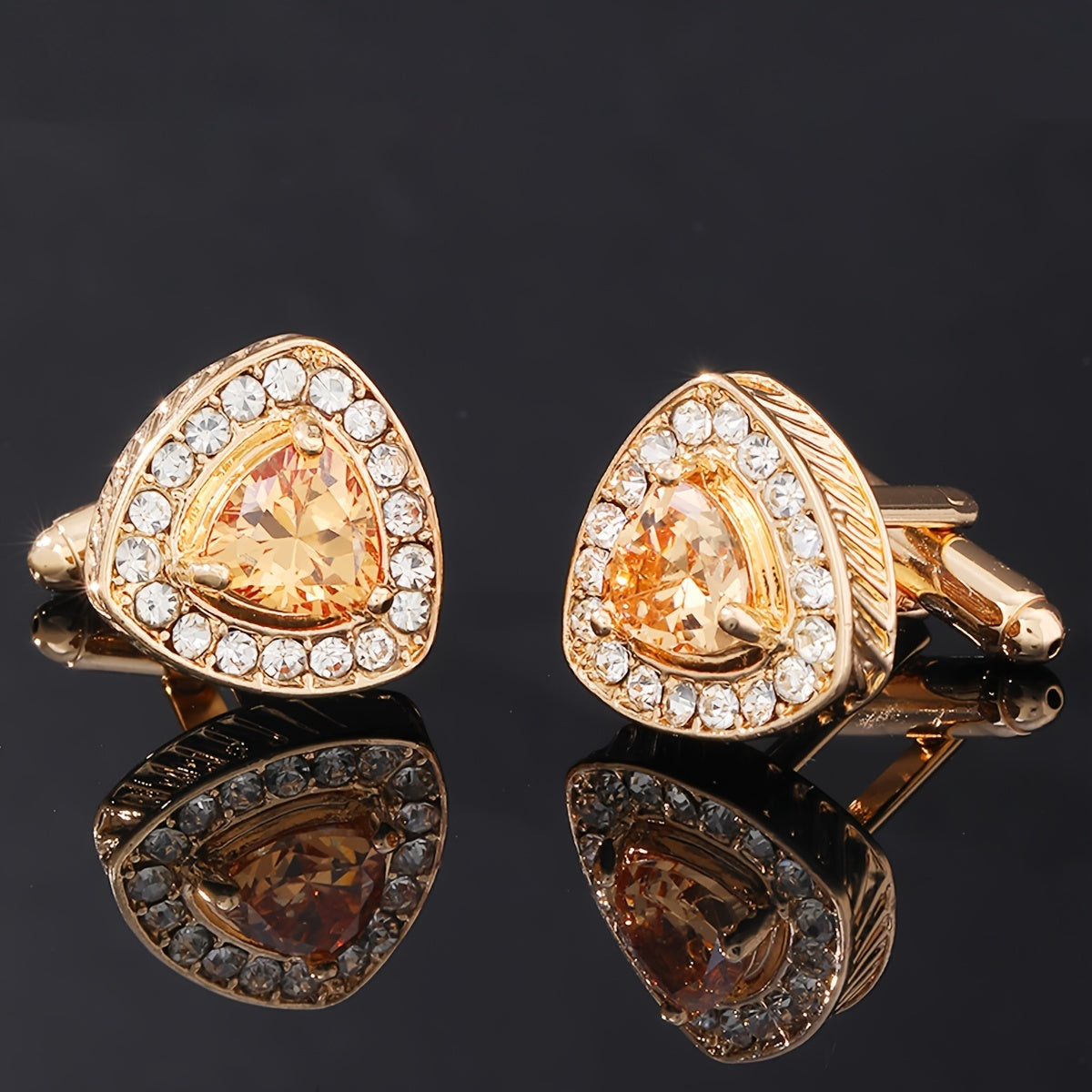 Men's Triangle Cufflinks with Artificial Diamonds