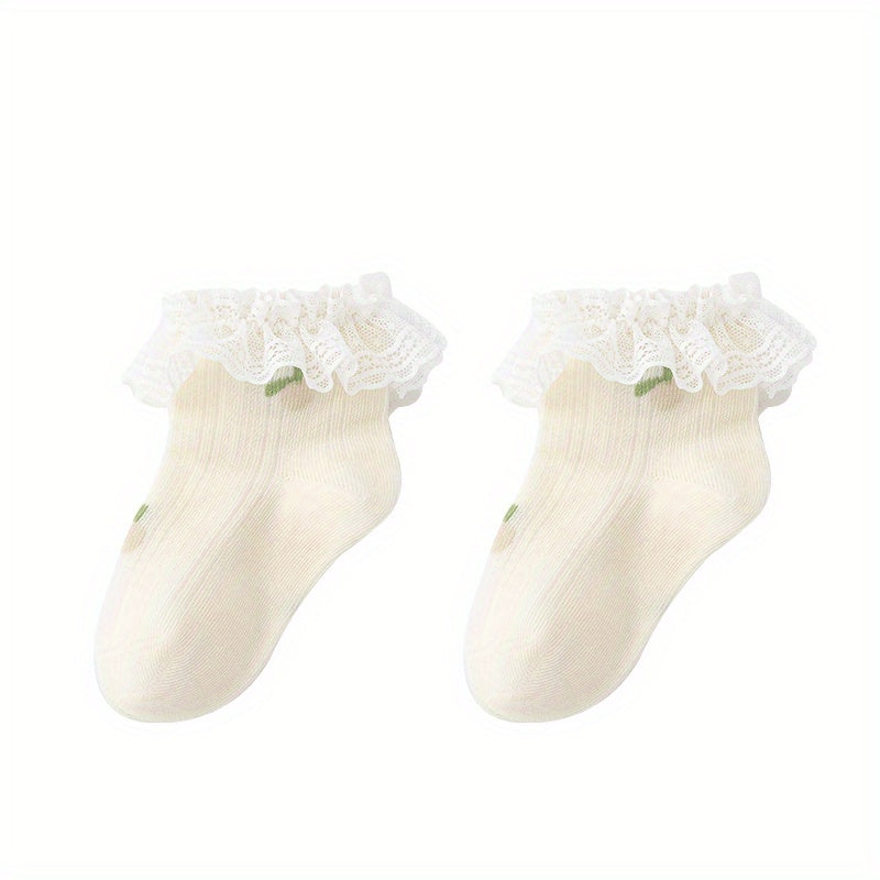 Girl's Princess Mesh Cotton Socks, Breathable Mid Tube Socks