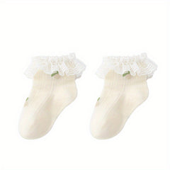 Girl's Princess Mesh Cotton Socks, Breathable Mid Tube Socks