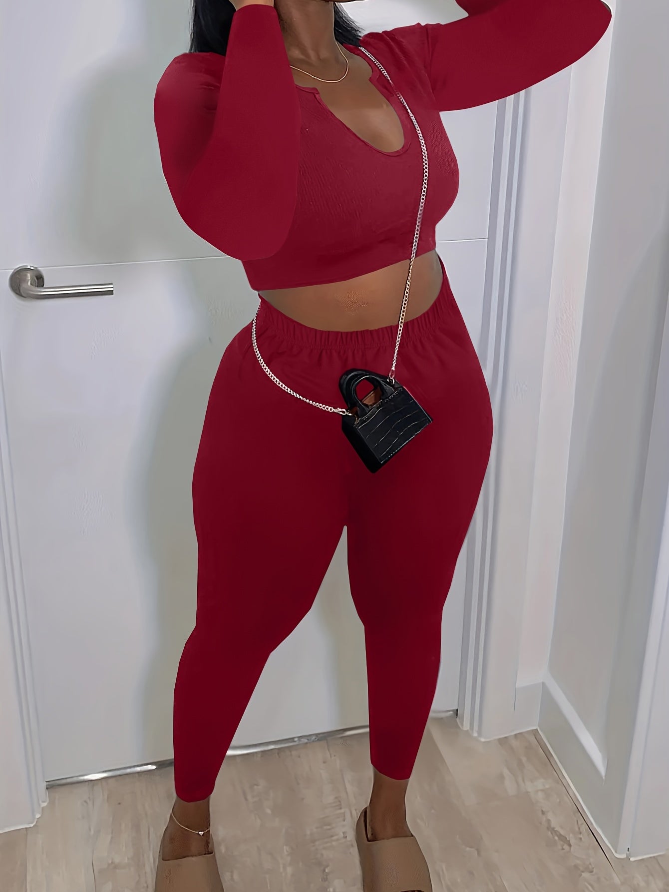 Sexy Two Piece Set Short Sleeve Crop Top & Pants Outfit