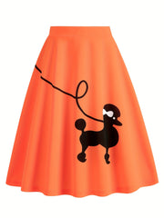Cartoon Dog Print A-line Skirt Vintage Zipper Skirt Women's Clothing