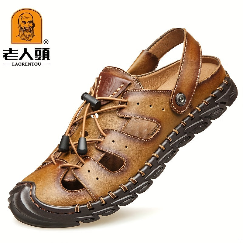 LAORENTOU Men's Leather Sandals Breathable Soft Sole Summer Shoes