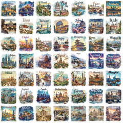 50pcs Cartoon City Building Stickers Waterproof PET Self Adhesive Decals