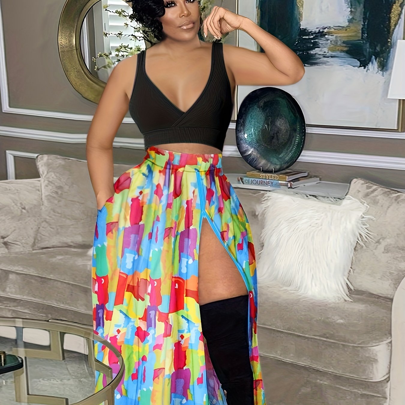 Zip Detail High Waist Maxi Skirt Casual
