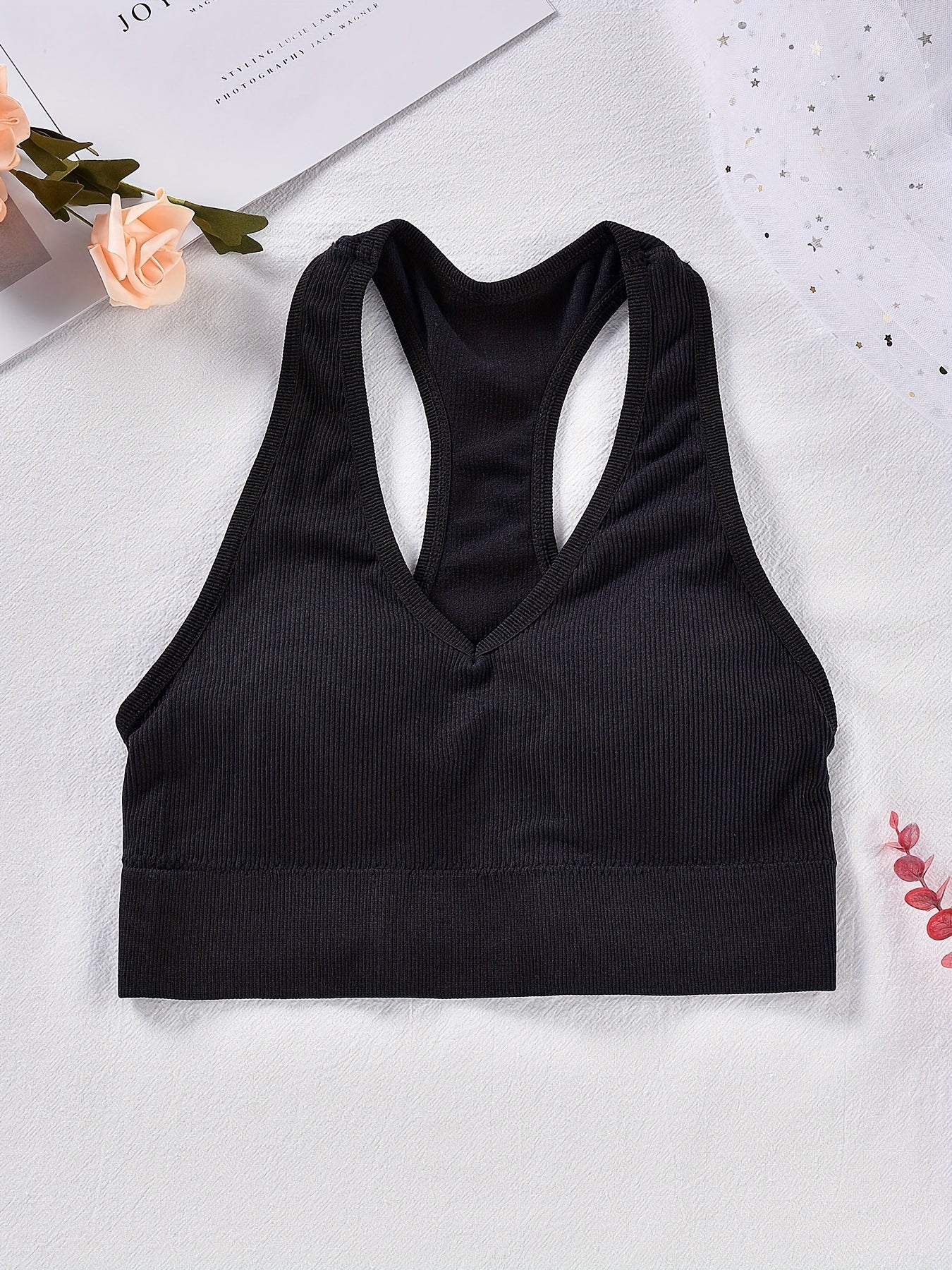 Ribbed Wireless Sports Bra Breathable Workout Tank Bra Women's Lingerie