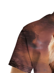 Boys Lion 3D Print T-shirt Short Sleeve Crew Neck Top Casual Kids Clothes