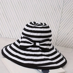 Sun Hat Bow Decor French Style Wide Brim UV Protection Bucket Hats