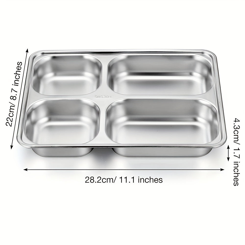 304 Stainless Steel Divided Dining Plate for Camping School Home Durable