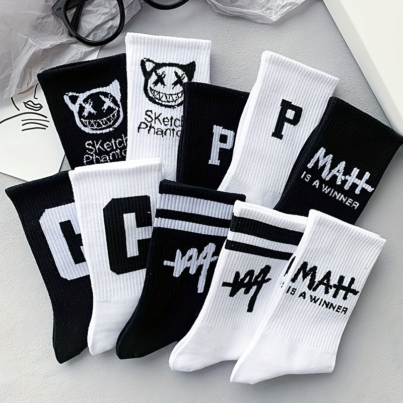 10 Pairs Letter Print Socks Comfy & Breathable Women's Mid Tube Stockings