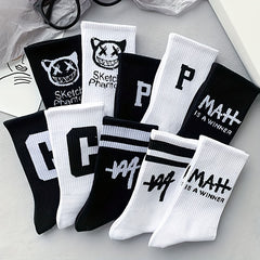 10 Pairs Letter Print Socks Comfy & Breathable Women's Mid Tube Stockings