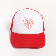 Spider Web Heart Print Trucker Hat Mesh Baseball Cap Couple Dad Hats