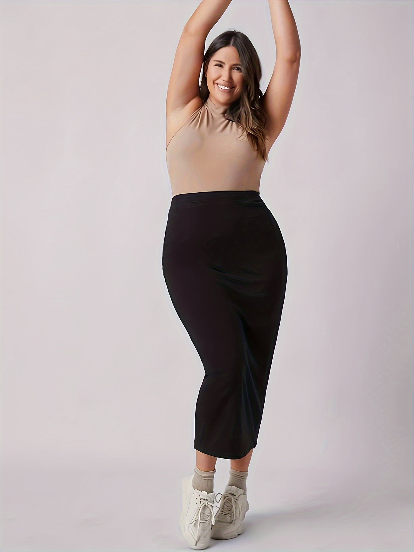 Elastic Waist Maxi Pencil Skirt Medium Stretch