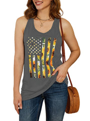 Sunflower Print Tank Top Casual Loose Racerback Tank Top