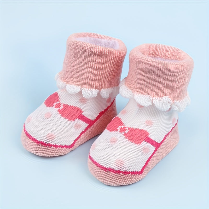 3 Pairs Baby Girls Princess Bow Dot Pattern Lace Crew Socks