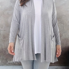 Solid Long Sleeve Open Front Cardigan With Pockets