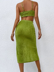 Sexy Twist Sleeveless Top & Split Ruched Skirt Set